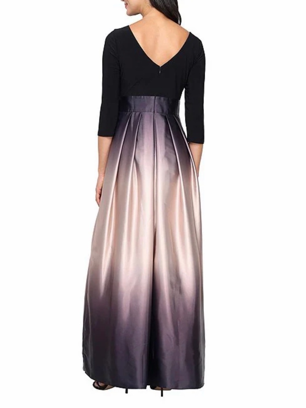 Dillard’s Ignite Evenings Ombre Satin 3/4 Sleeve Tie Waist Evening Gown Formal - Picture 2 of 12
